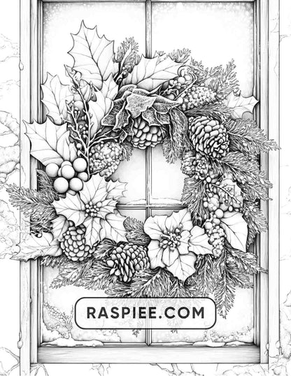 72 Christmas Wreaths Adult Coloring Pages
