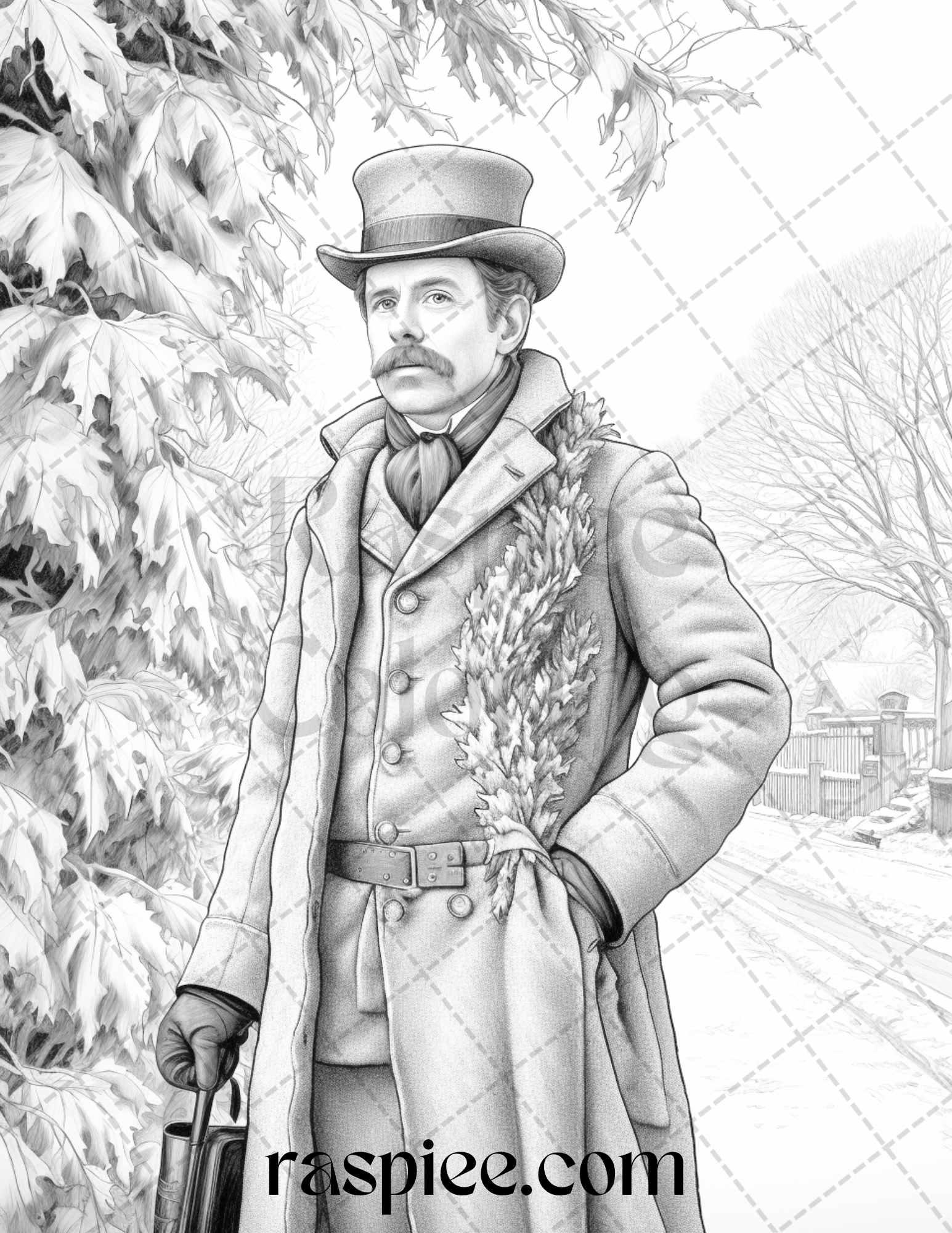 60 Victorian Winter Portrait Grayscale Coloring Pages Printable for Adults, PDF File Instant Download