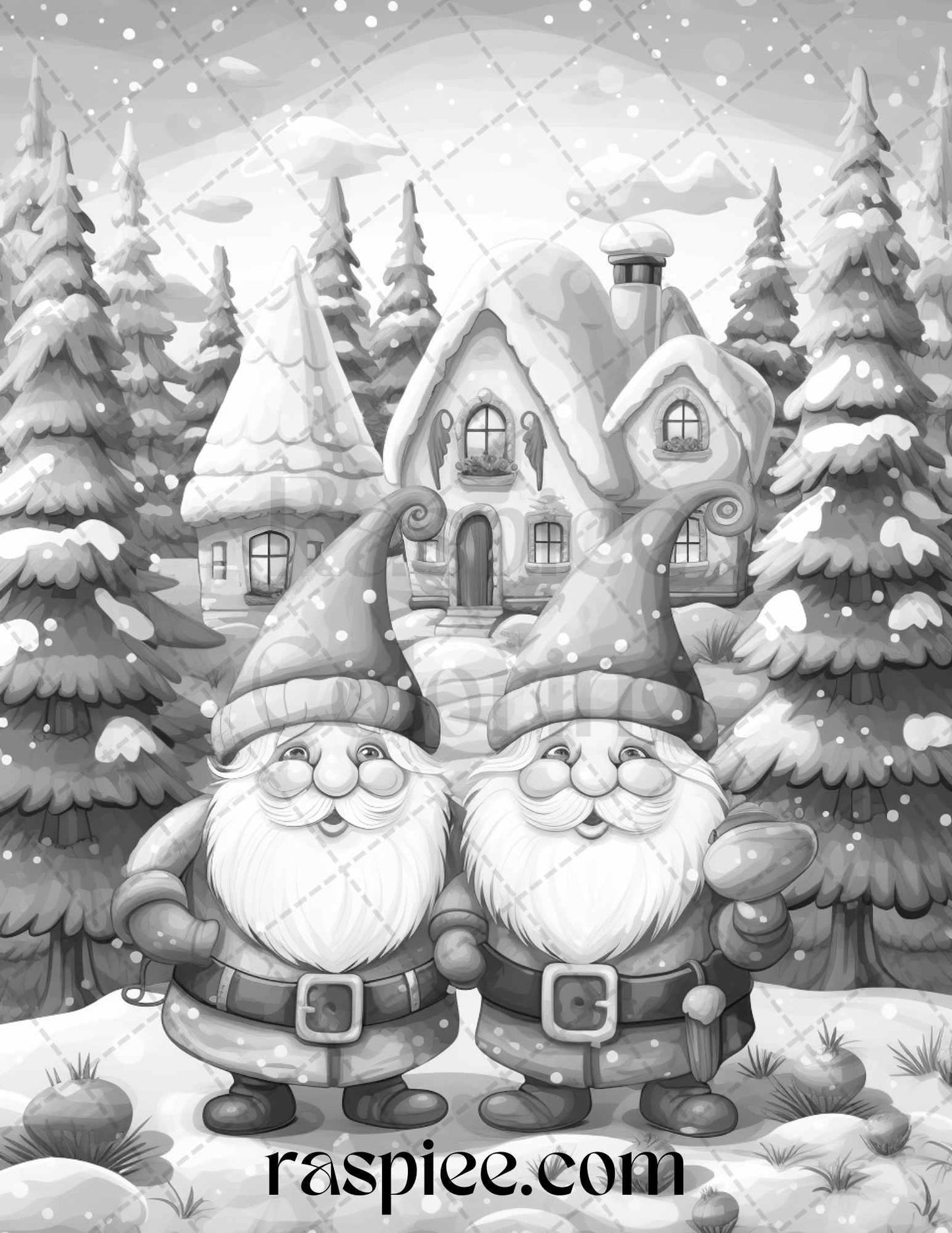 60 Christmas Gnomes Grayscale Coloring Pages Printable for Adults and Kids, PDF File Instant Download