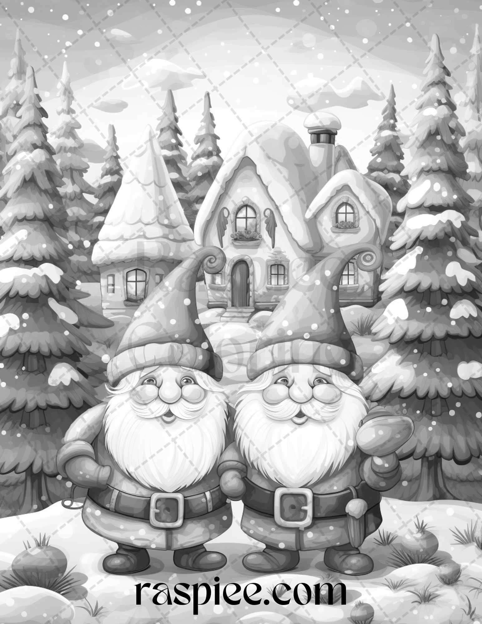 60 Christmas Gnomes Grayscale Coloring Pages Printable for Adults and Kids, PDF File Instant Download