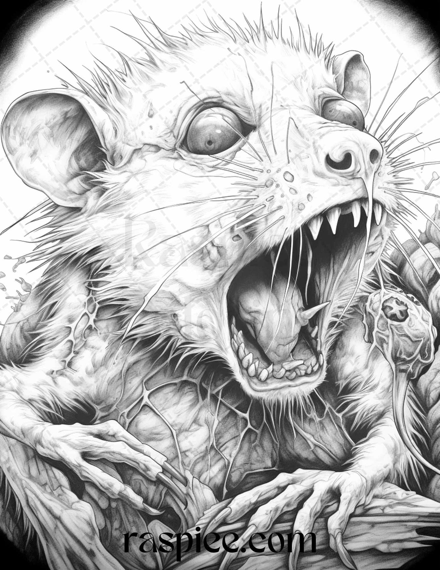 66 Horror Zombie Animals Grayscale Coloring Pages Printable for Adults, PDF File Instant Download