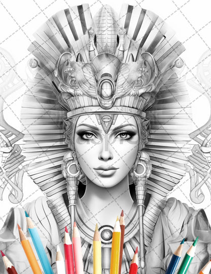 35 Ancient Egyptian Queens Coloring Book Printable for Adults, Grayscale Coloring Page, PDF File Instant Download