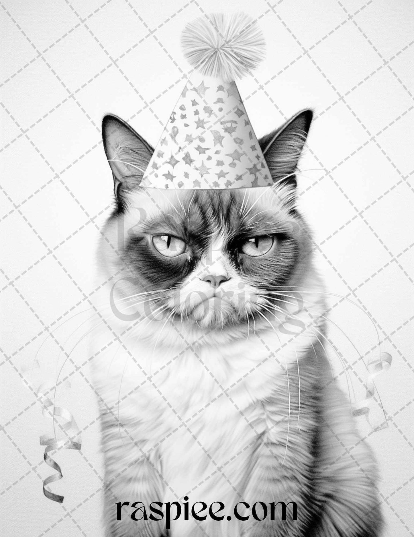 50 Grumpy Cat Grayscale Coloring Pages Printable for Adults, PDF File Instant Download