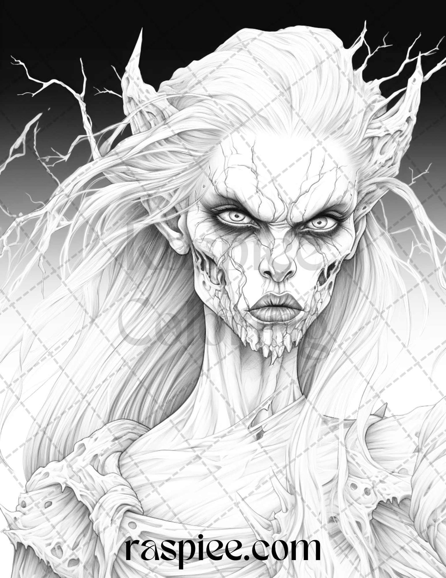 60 Halloween Vampire Grayscale Coloring Pages Printable for Adults, PDF File Instant Download