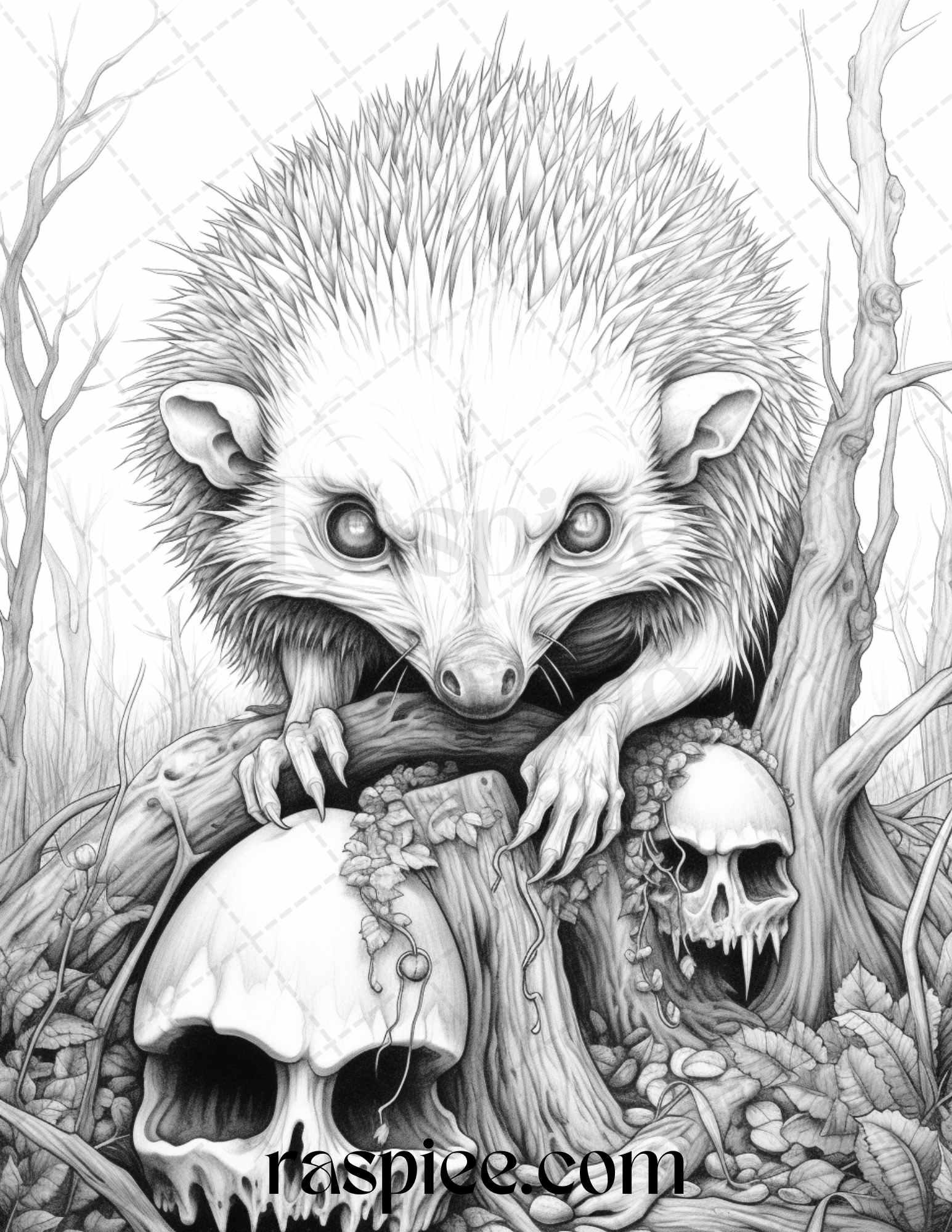 66 Horror Zombie Animals Grayscale Coloring Pages Printable for Adults, PDF File Instant Download