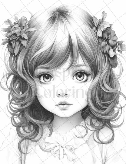 60 Adorable Gothic Girls Grayscale Coloring Pages Printable for Adults, PDF File Instant Download