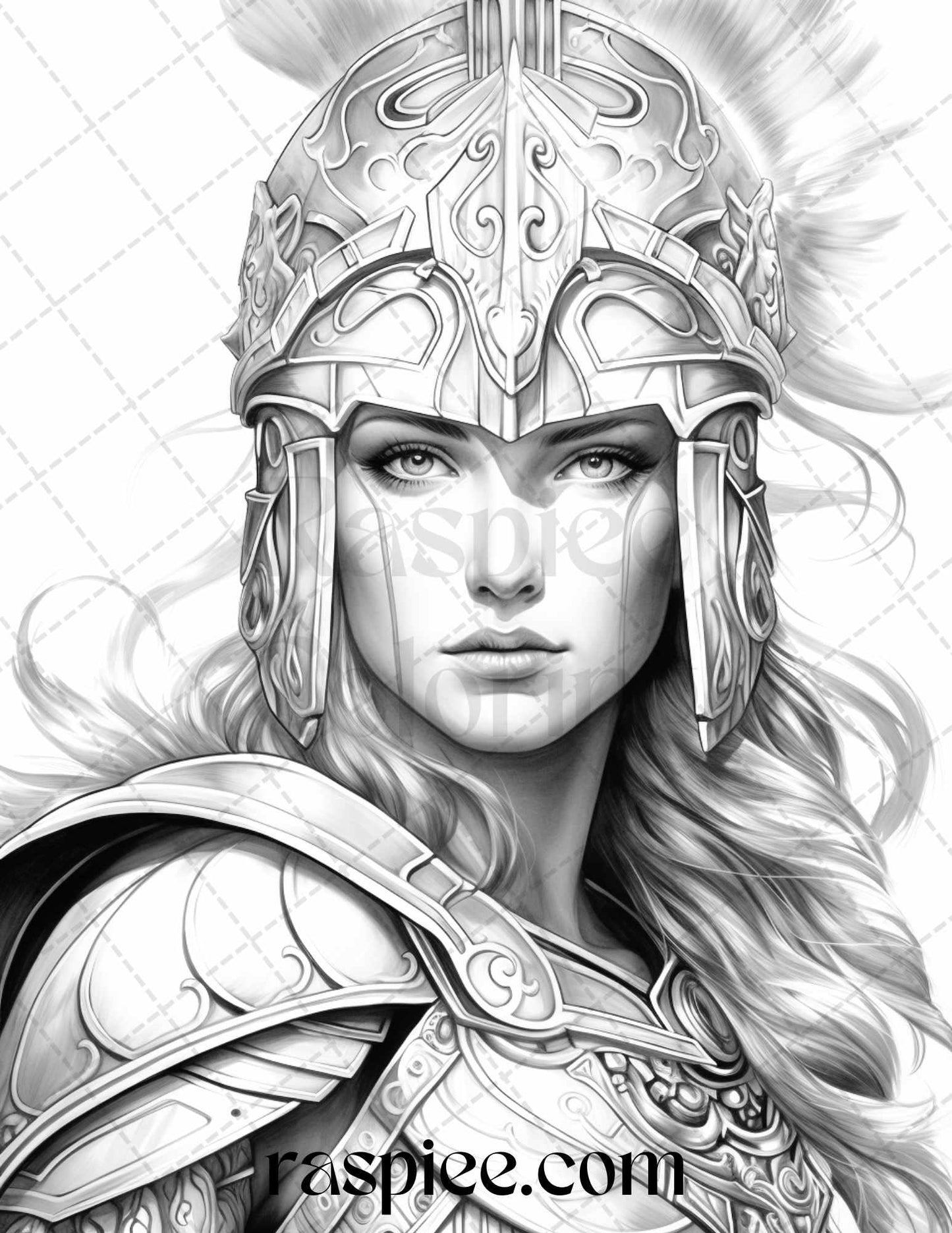 Greek Women Warriors Grayscale Coloring Pages for Adults, Printable PDF File Instant Download
