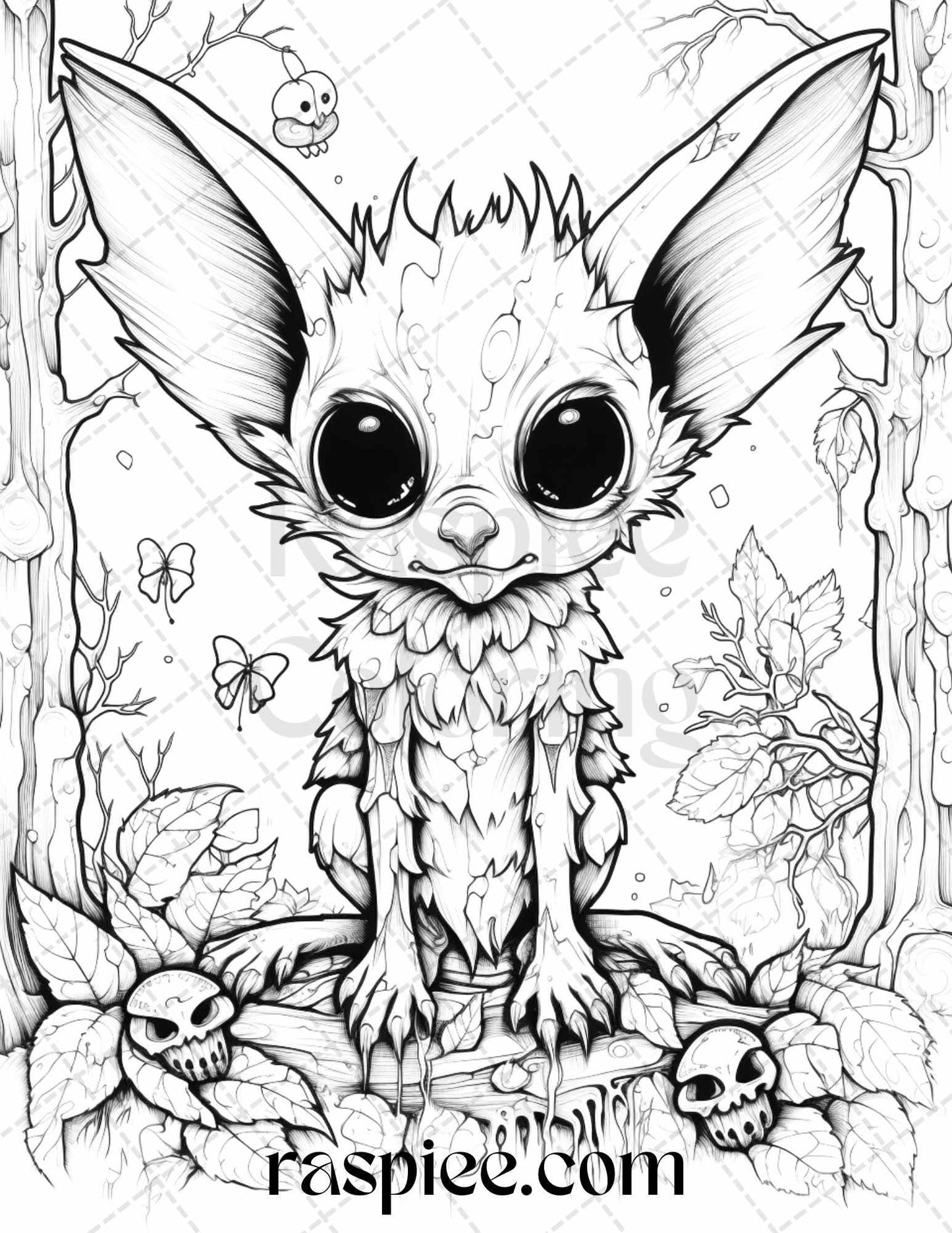 50 Halloween Scary Animals Grayscale Coloring Pages Printable for Adults, PDF File Instant Download