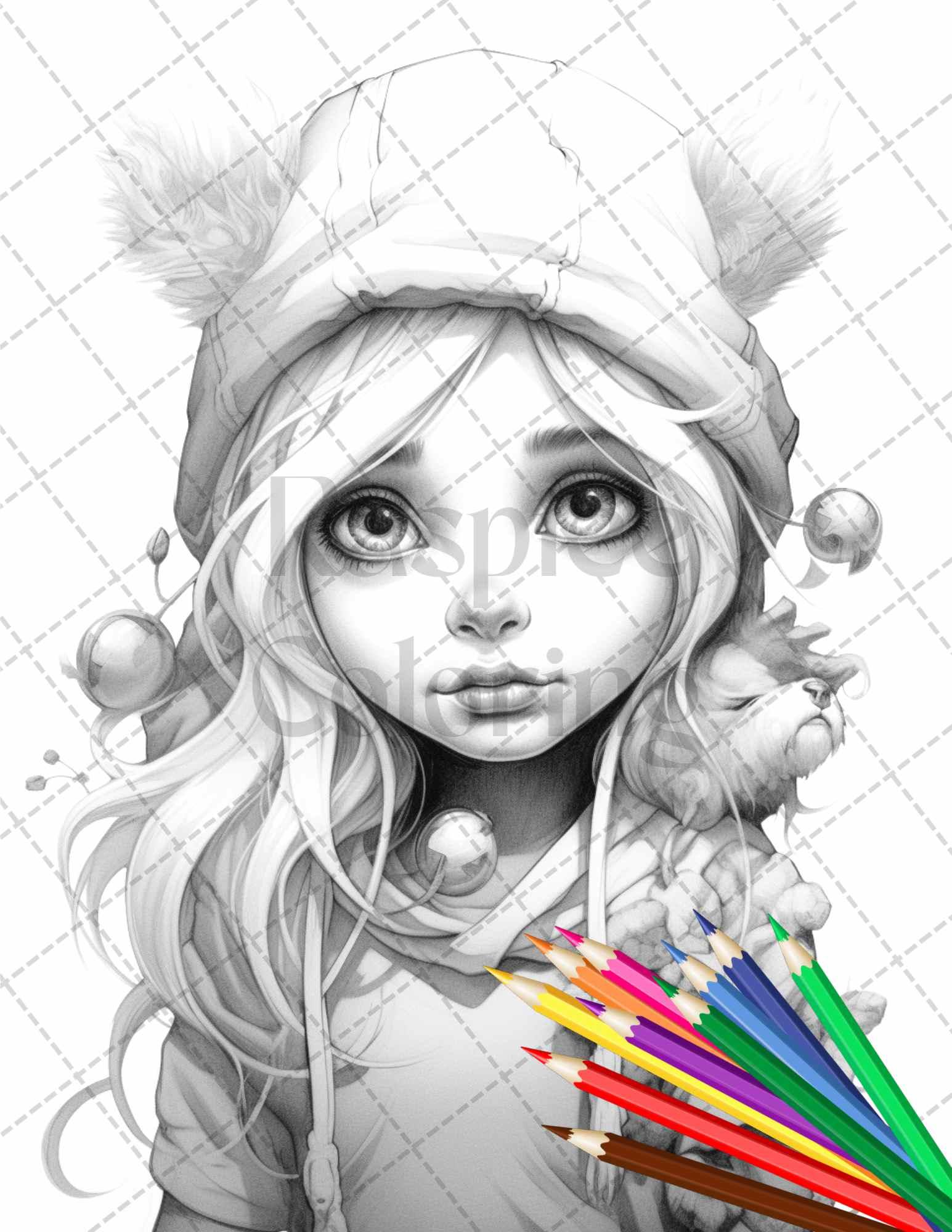 41 Adorable Gnome Girls Grayscale Coloring Pages Printable for Adults and Kids, PDF File Instant Download