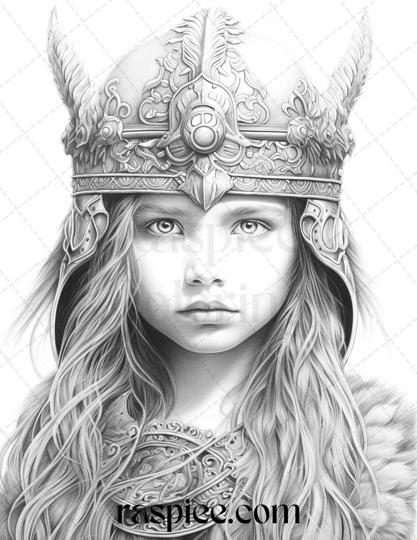 58 Little Viking Girls Boys Portrait Grayscale Coloring Pages Printable, PDF File Instant Download