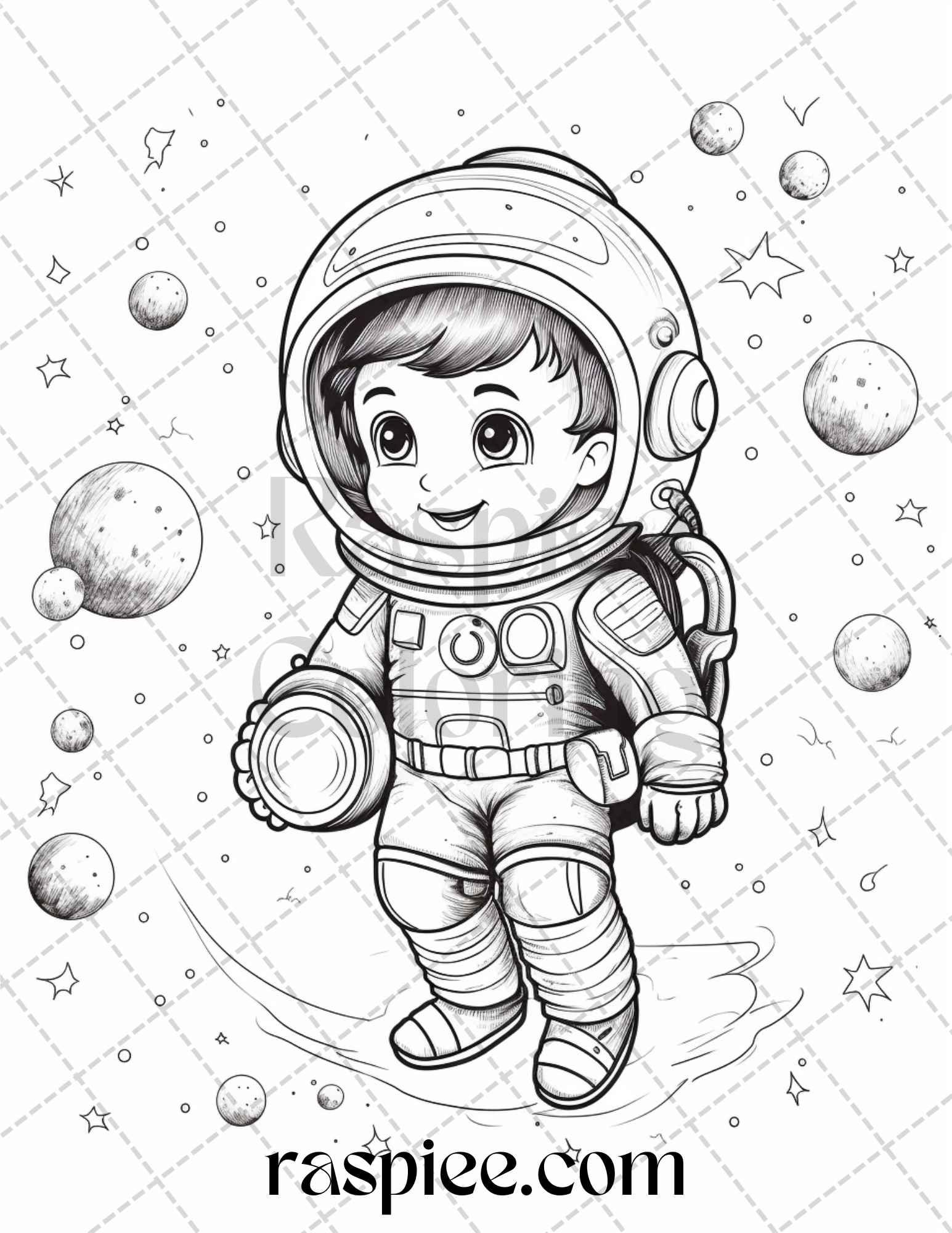 50 Cute Astronaut Adventures Coloring Pages Printable for Kids, PDF File Instant Download