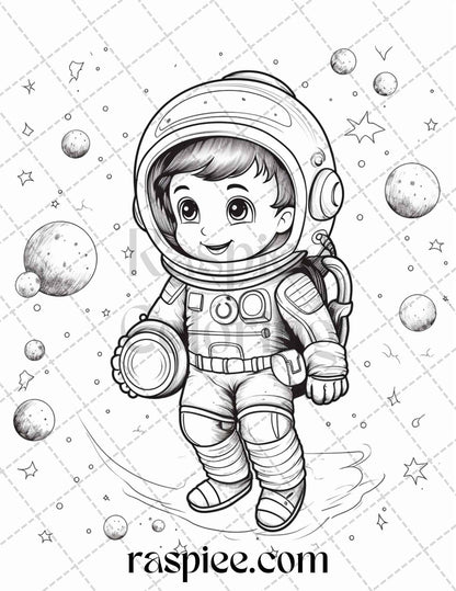 50 Cute Astronaut Adventures Coloring Pages Printable for Kids, PDF File Instant Download