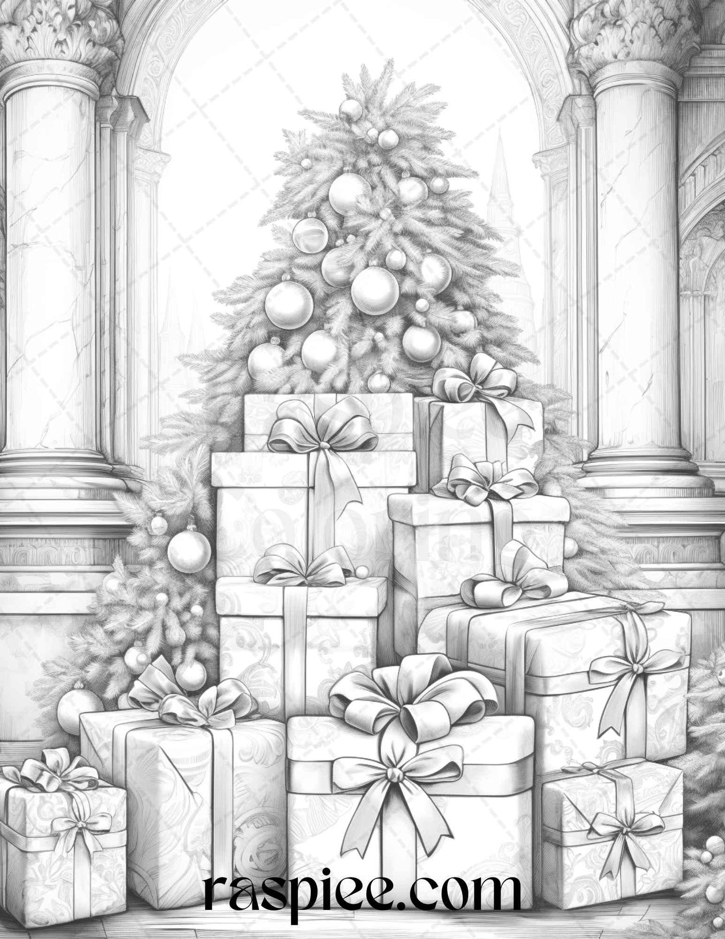 90 Merry Christmas Grayscale Coloring Pages Printable for Adults, PDF File Instant Download
