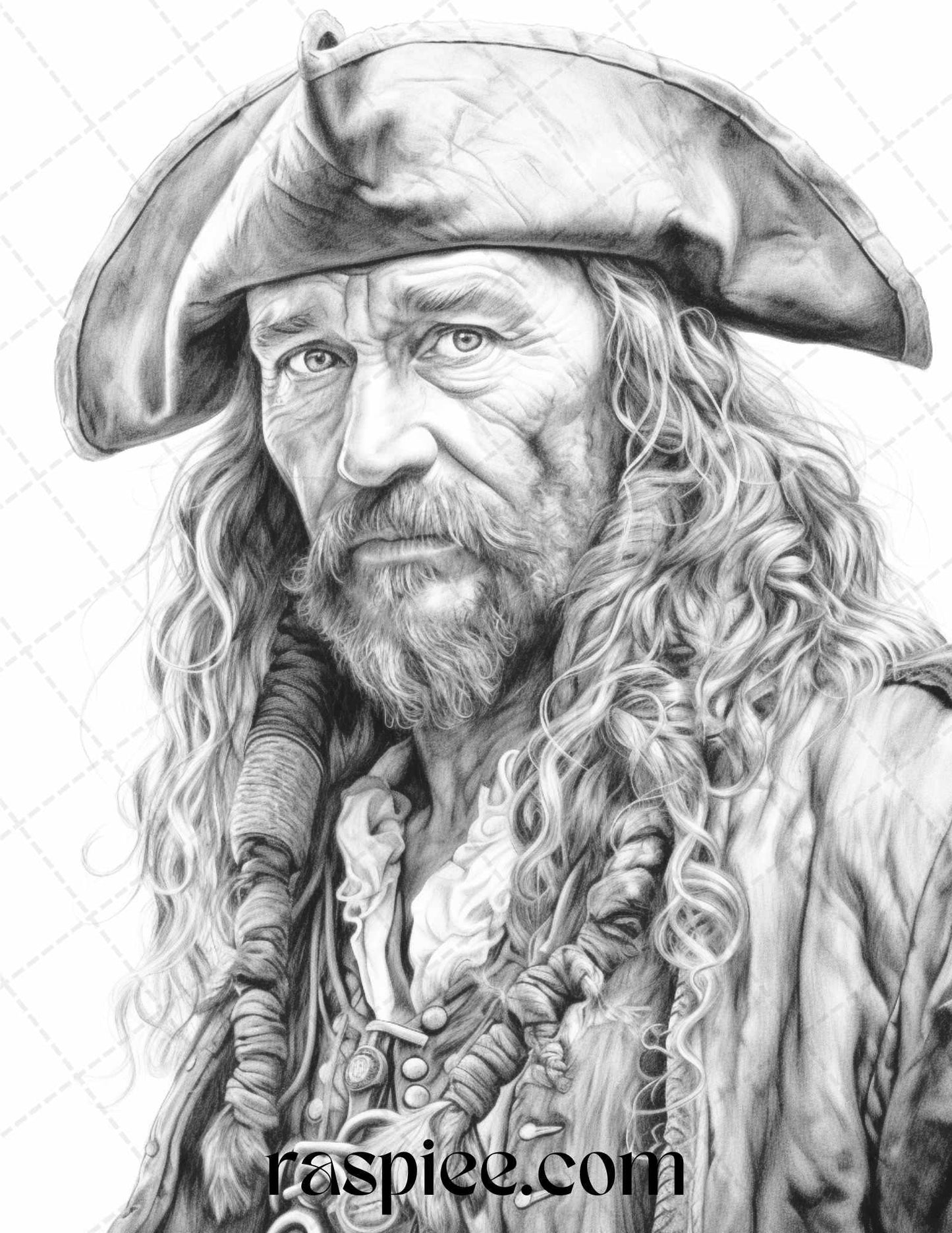 60 Pirate Life Grayscale Coloring Pages Printable for Adults, Stress Relief Coloring, PDF File Instant Download