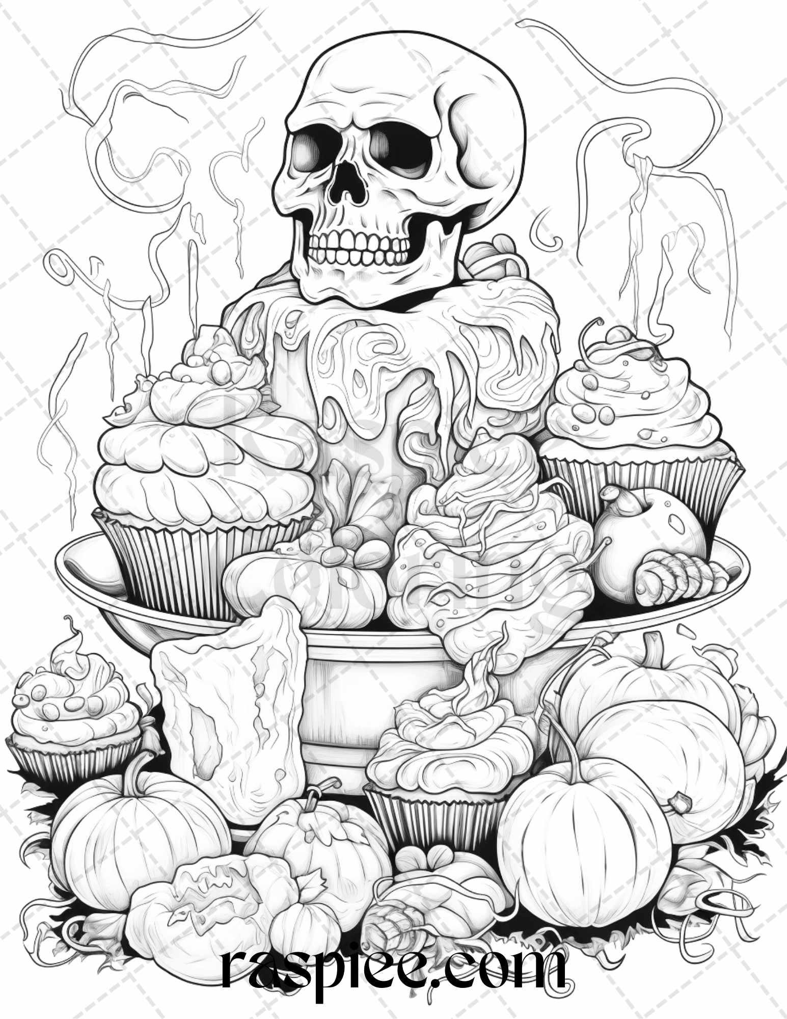 68 Halloween Spooky Desserts Grayscale Coloring Pages Printable for Adults, PDF File Instant Download