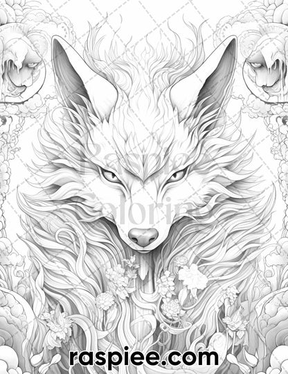 60 Mythical Creatures Grayscale Coloring Pages for Adults, Printable PDF Instant Download