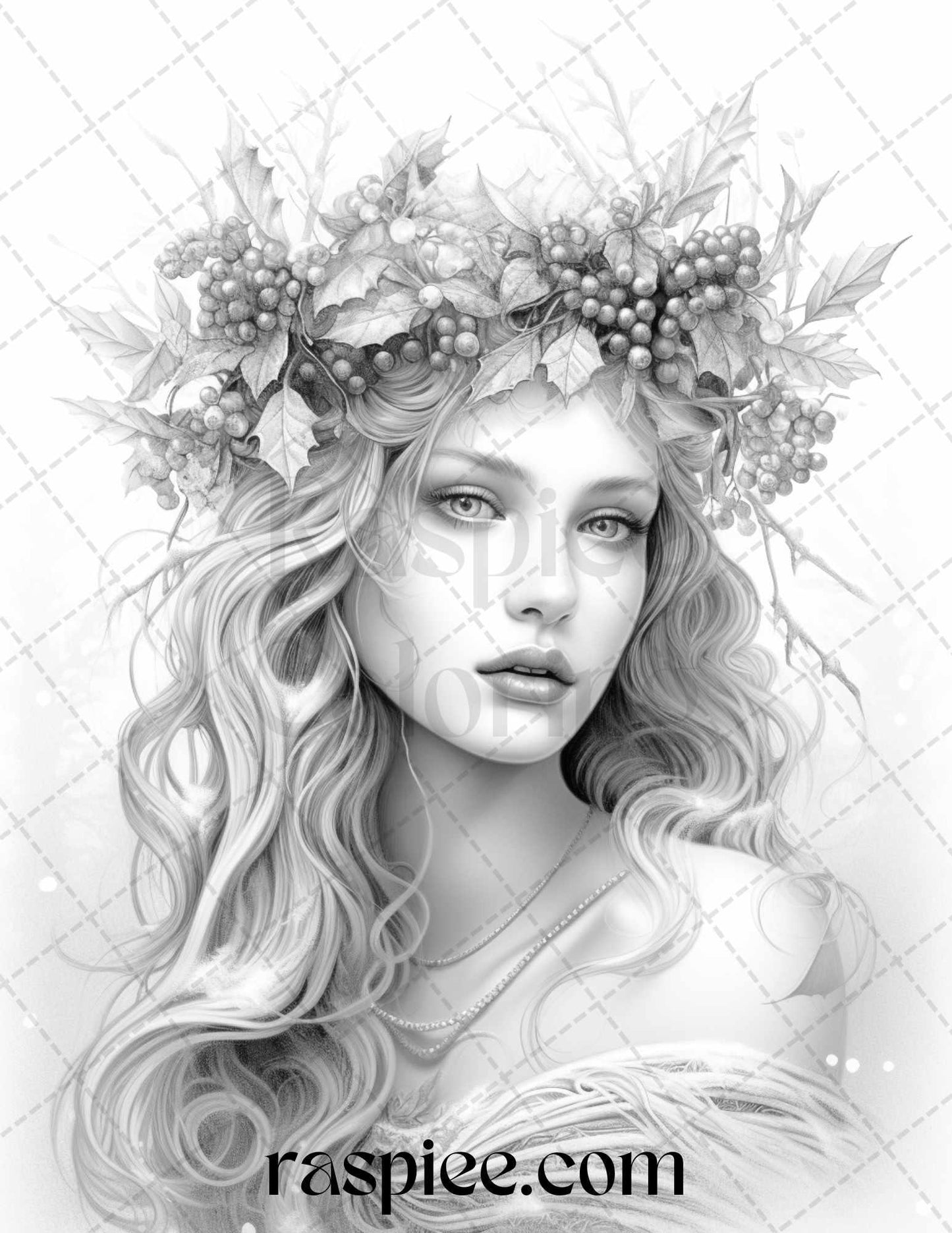 50 Winter Fairy Grayscale Coloring Pages Printable for Adults, PDF File Instant Download