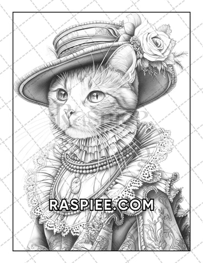 60 Cats Dressed Up Adult Coloring Pages Printable PDF Instant Download
