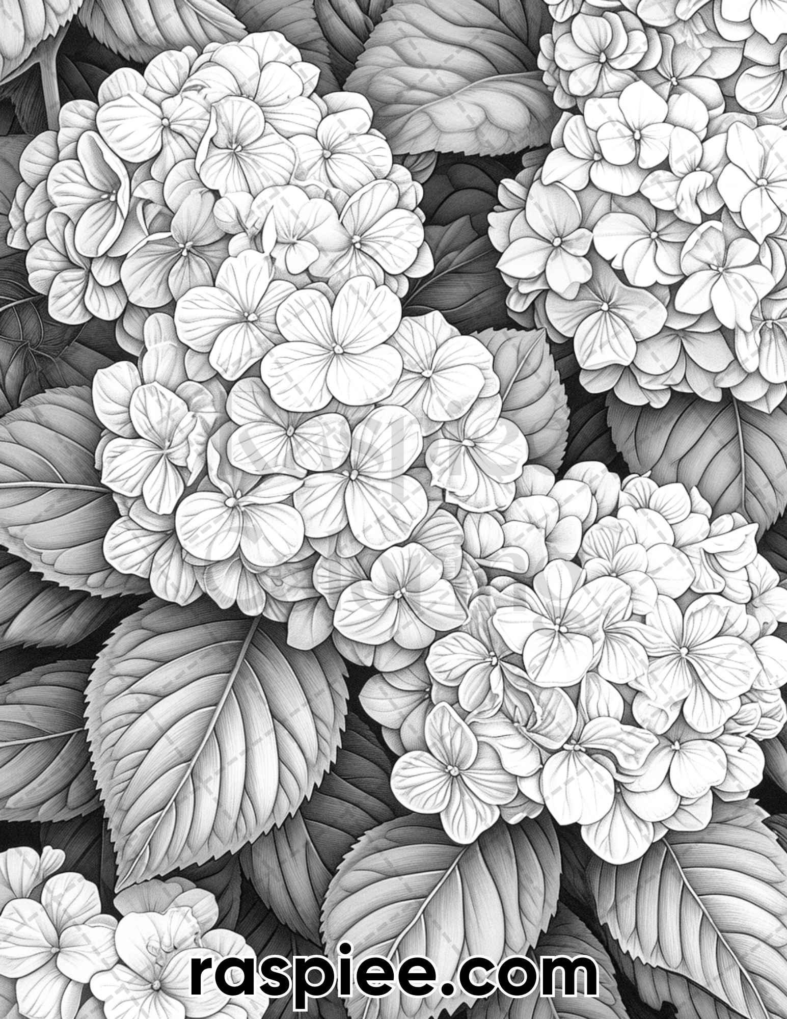 60 Spring Blossoms Grayscale Adult Coloring Pages, Printable PDF Instant Download