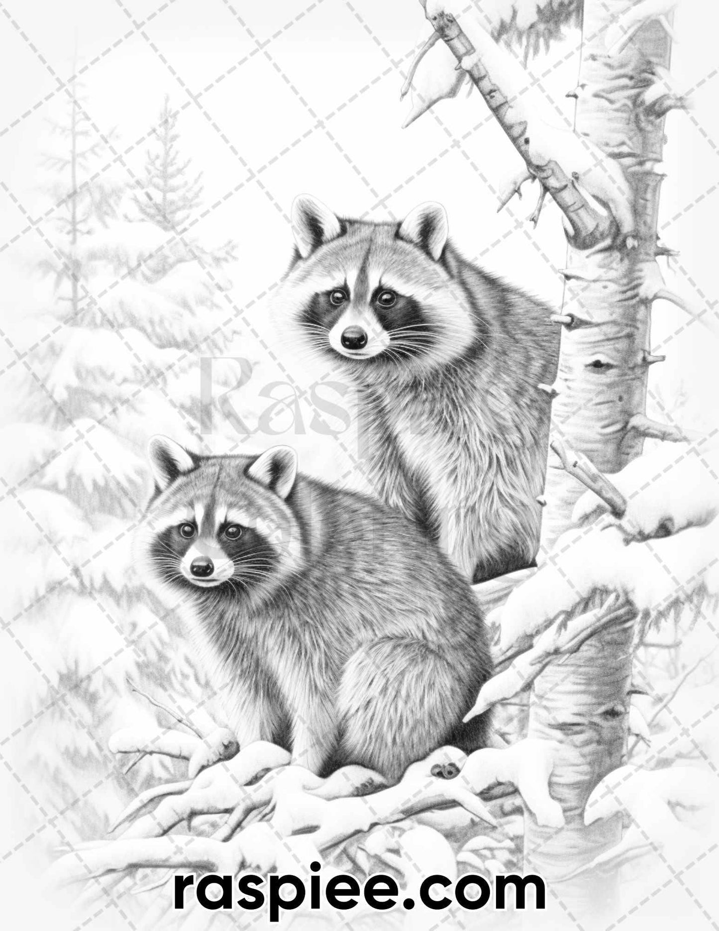 55 Winter Wildlife Grayscale Coloring Pages for Adults, Printable PDF Instant Download