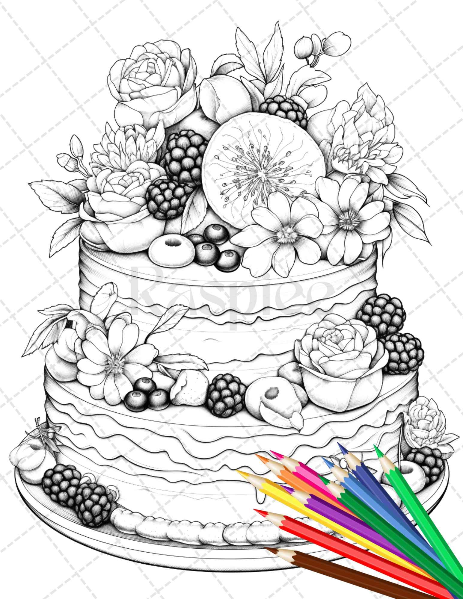 36 Sweet Desserts Coloring Pages Printable for Adults, Grayscale Coloring Page, PDF File Instant Download