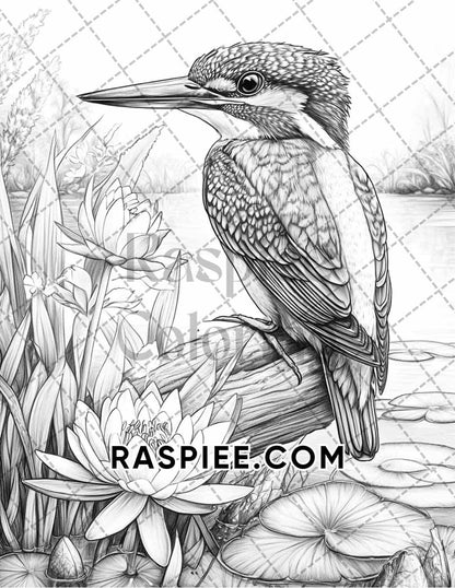 Flowers and Birds Adult Coloring Pages Printable PDF Instant Download