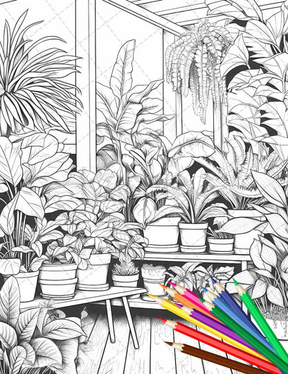 38 Indoor Houseplants Coloring Pages Printable for Adults, Grayscale Coloring Page, PDF File Instant Download
