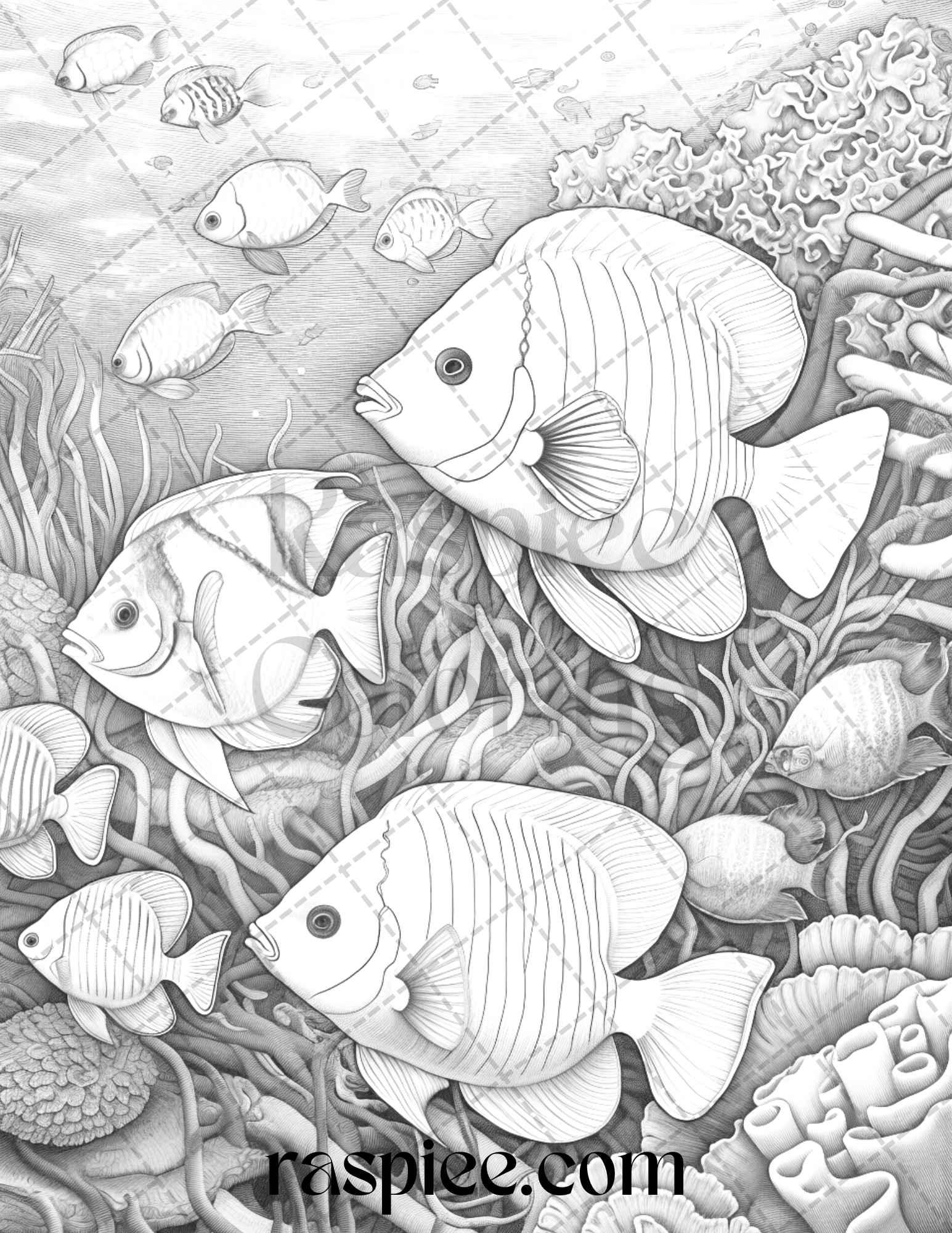 Ocean Life Grayscale Coloring Pages Printable for Adults Relaxation and Creativity, PDF File Instant Download