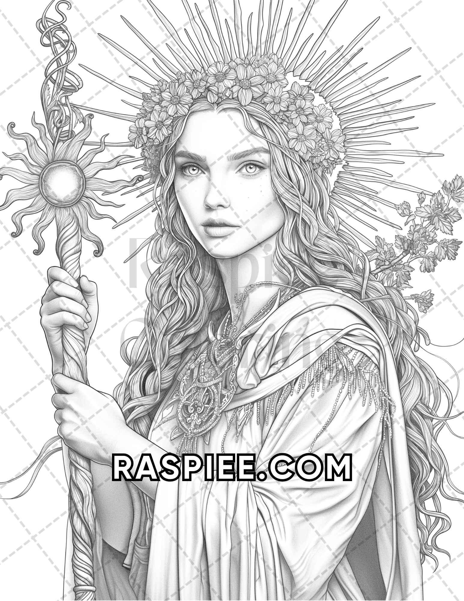 60 Fantasy Beauties Grayscale Adult Coloring Pages Printable PDF Instant Download