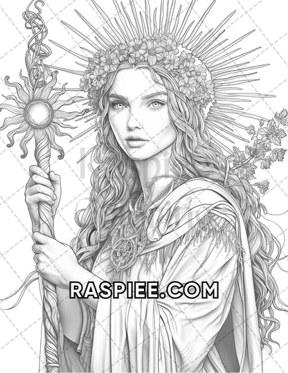 60 Fantasy Beauties Grayscale Adult Coloring Pages Printable PDF Instant Download
