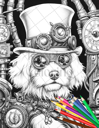 60 Steampunk Animals Grayscale Coloring Pages Printable for Adults, PDF File Instant Download