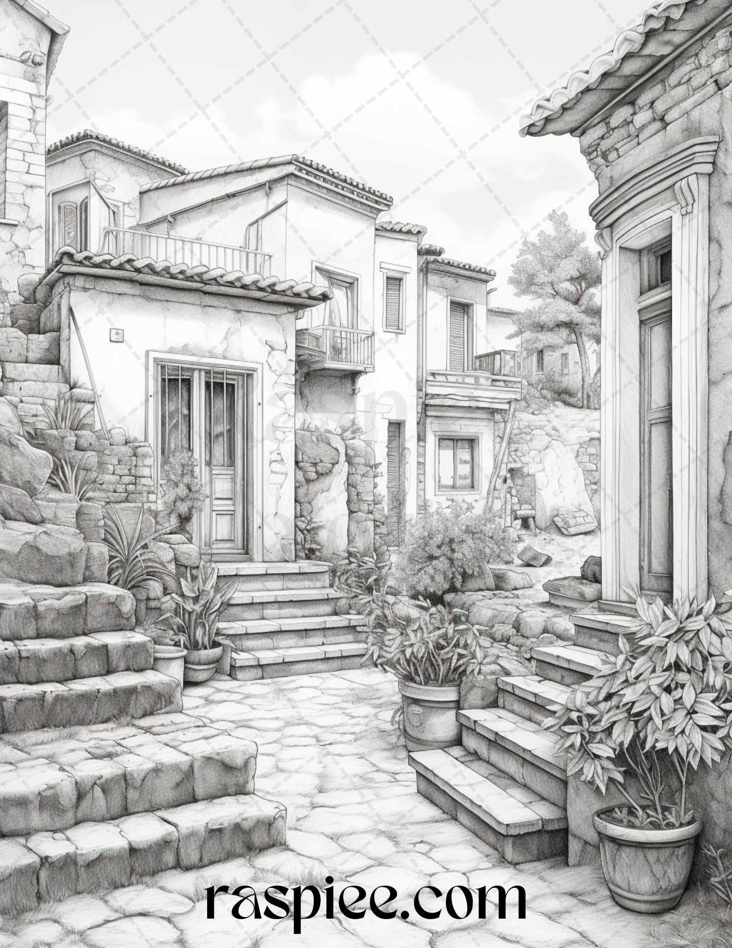 Roman Architecture Grayscale Coloring Pages Printable for Adults, PDF File Instant Download