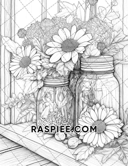 Fall Flowers Adult Coloring Pages Printable PDF Instant Download