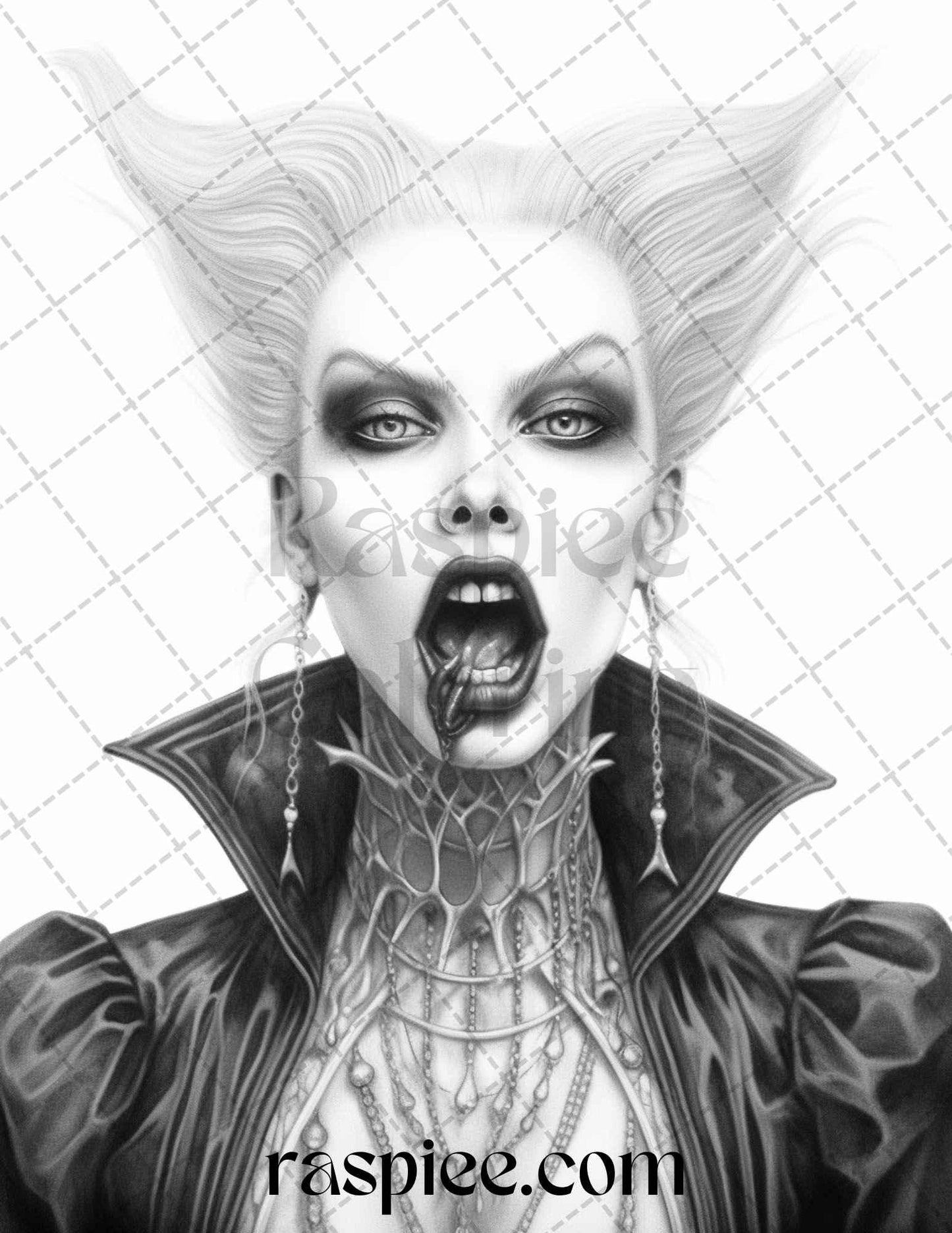 Bewitching Vampires Grayscale Coloring Pages Printable for Adults, PDF File Instant Download