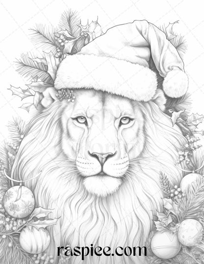 70 Christmas Animals Grayscale Coloring Pages Printable for Adults, PDF File Instant Download
