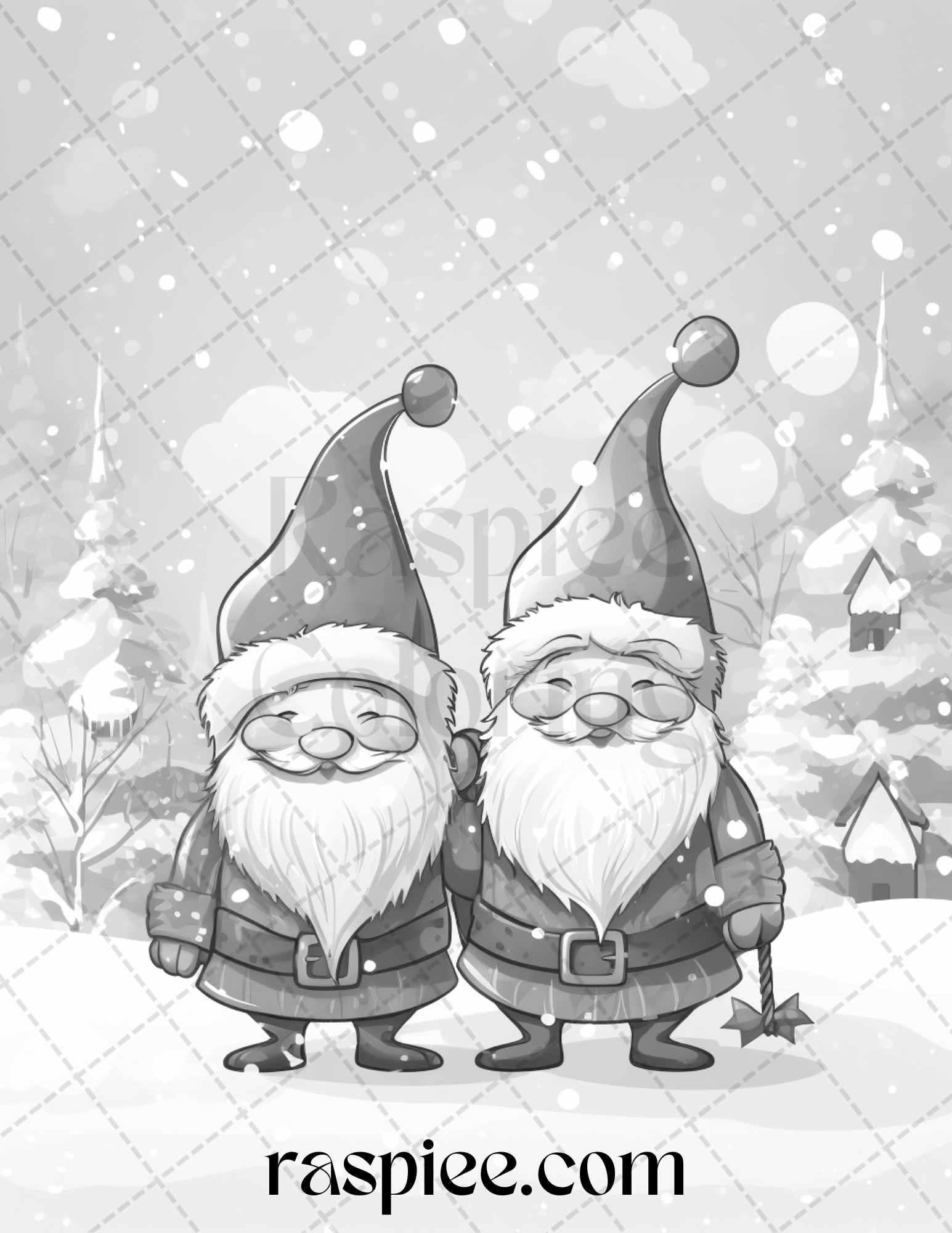60 Christmas Gnomes Grayscale Coloring Pages Printable for Adults and Kids, PDF File Instant Download