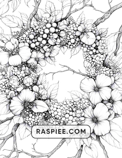 72 Christmas Wreaths Adult Coloring Pages