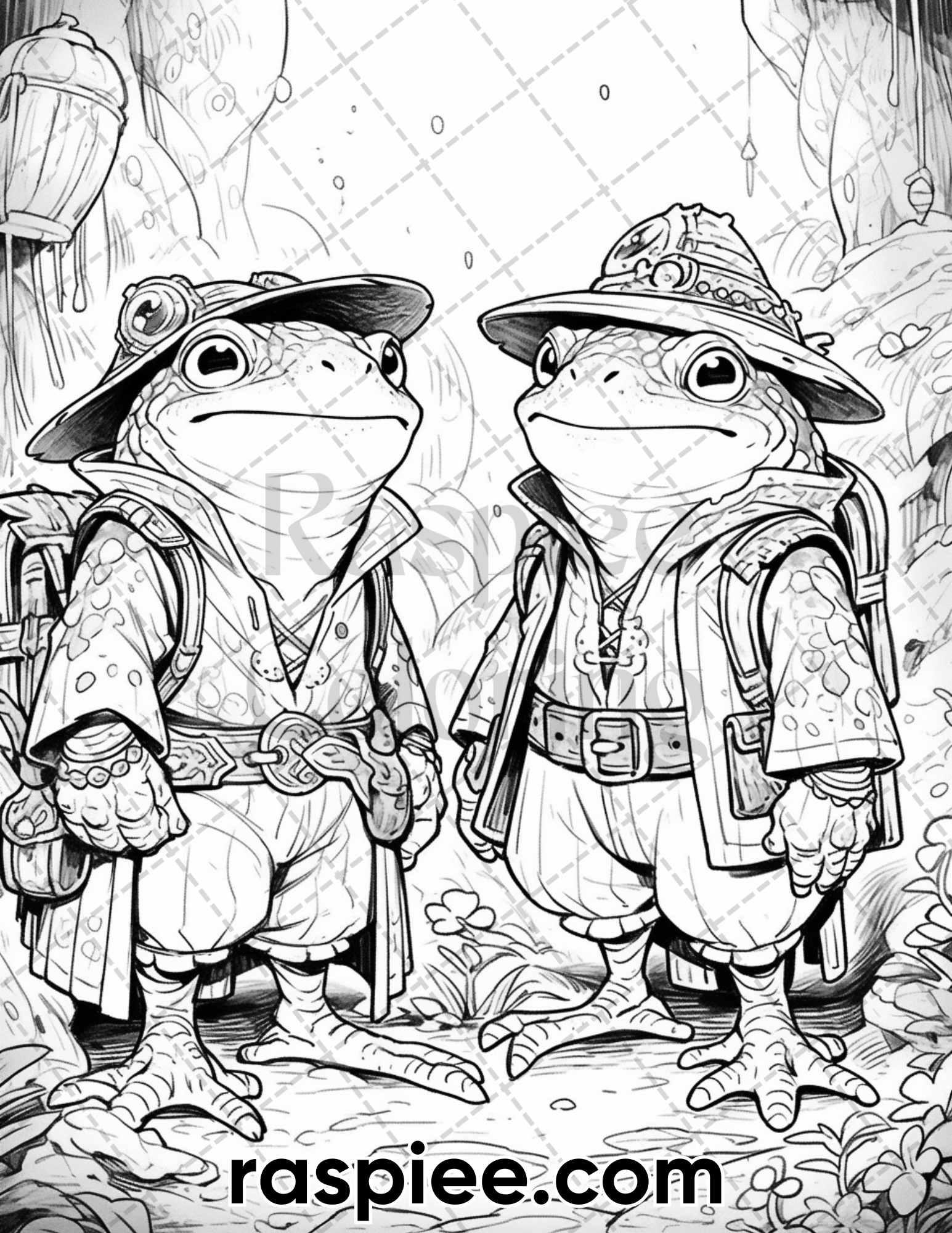 50 The Frog Kingdom Grayscale Coloring Pages for Adults, Printable PDF Instant Download