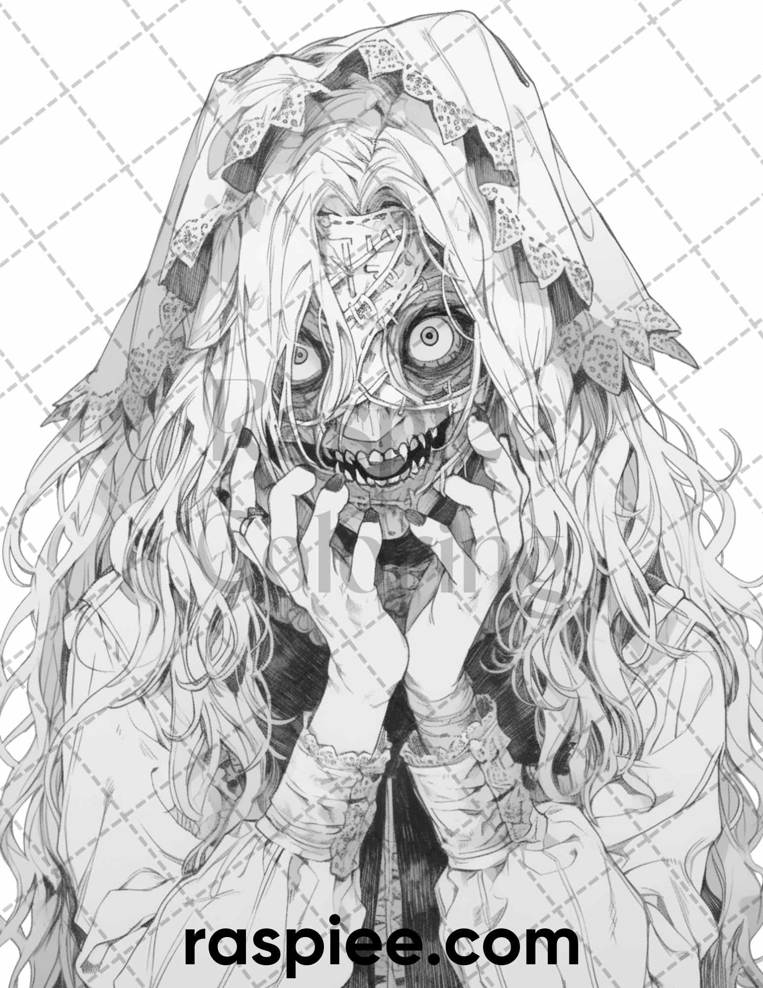 60 Horror Beauties Grayscale Coloring Pages Printable for Adults, PDF File Instant Download