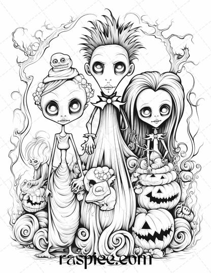 50 Monster Family Grayscale Coloring Pages Printable for Adults - Instant Download, Halloween Coloring Book, Fun and Spooky Designs