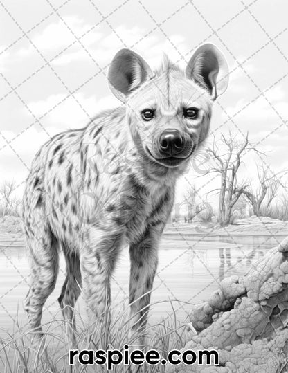 55 Wild Animals Grayscale Coloring Pages for Adults, Printable PDF Instant Download
