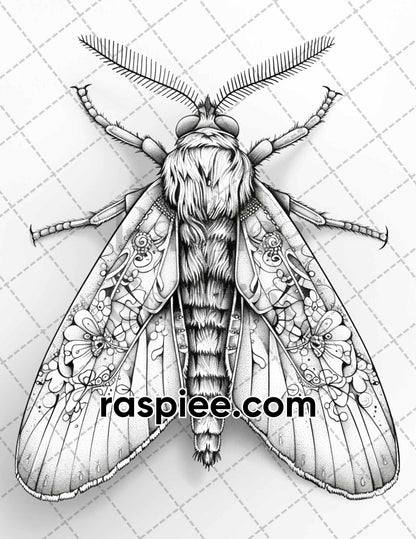 77 Butterflies and Moths Grayscale Adult Coloring Pages, Printable PDF Instant Download