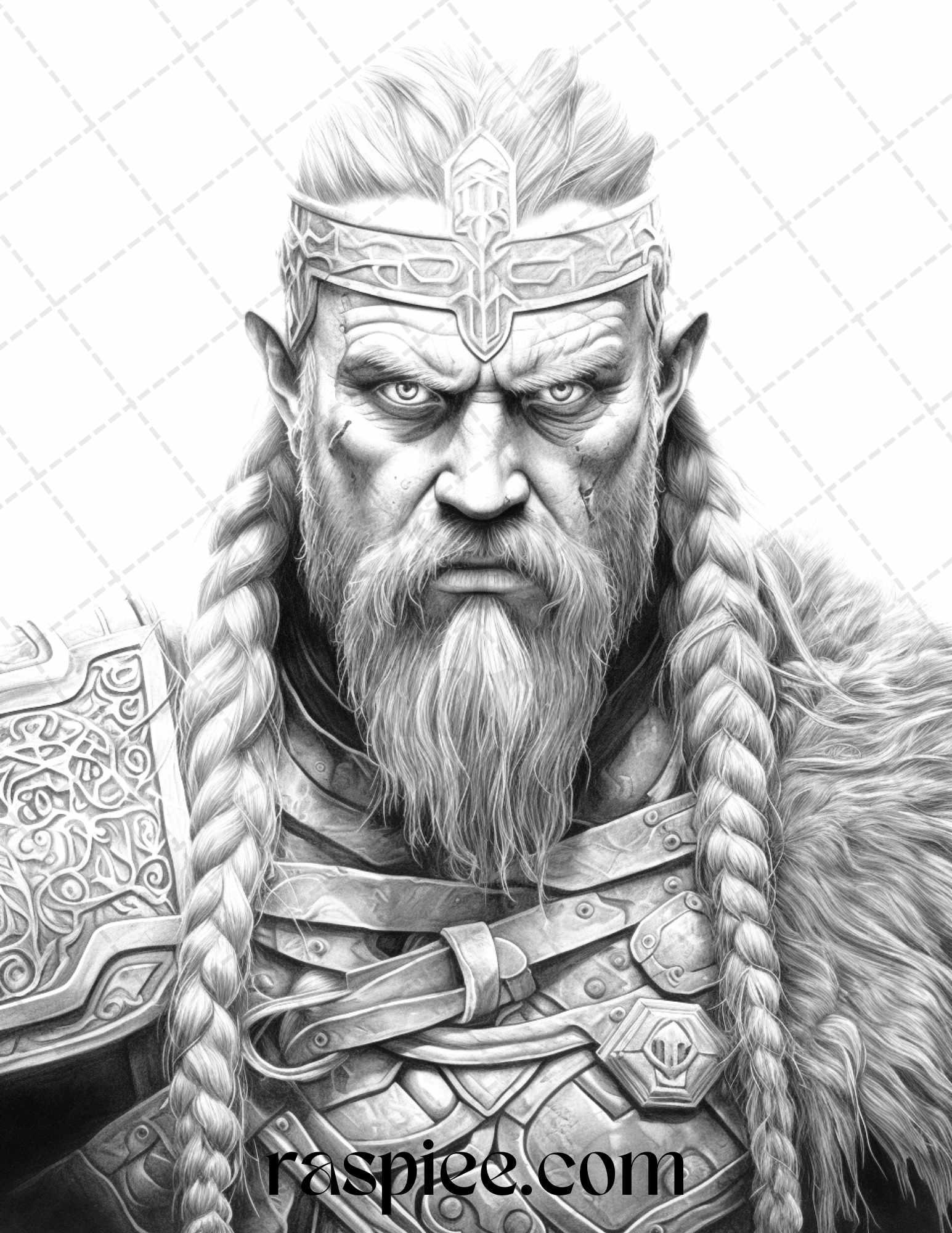 55 Viking Warriors Portrait Grayscale Coloring Pages Printable for Adults, PDF File Instant Download