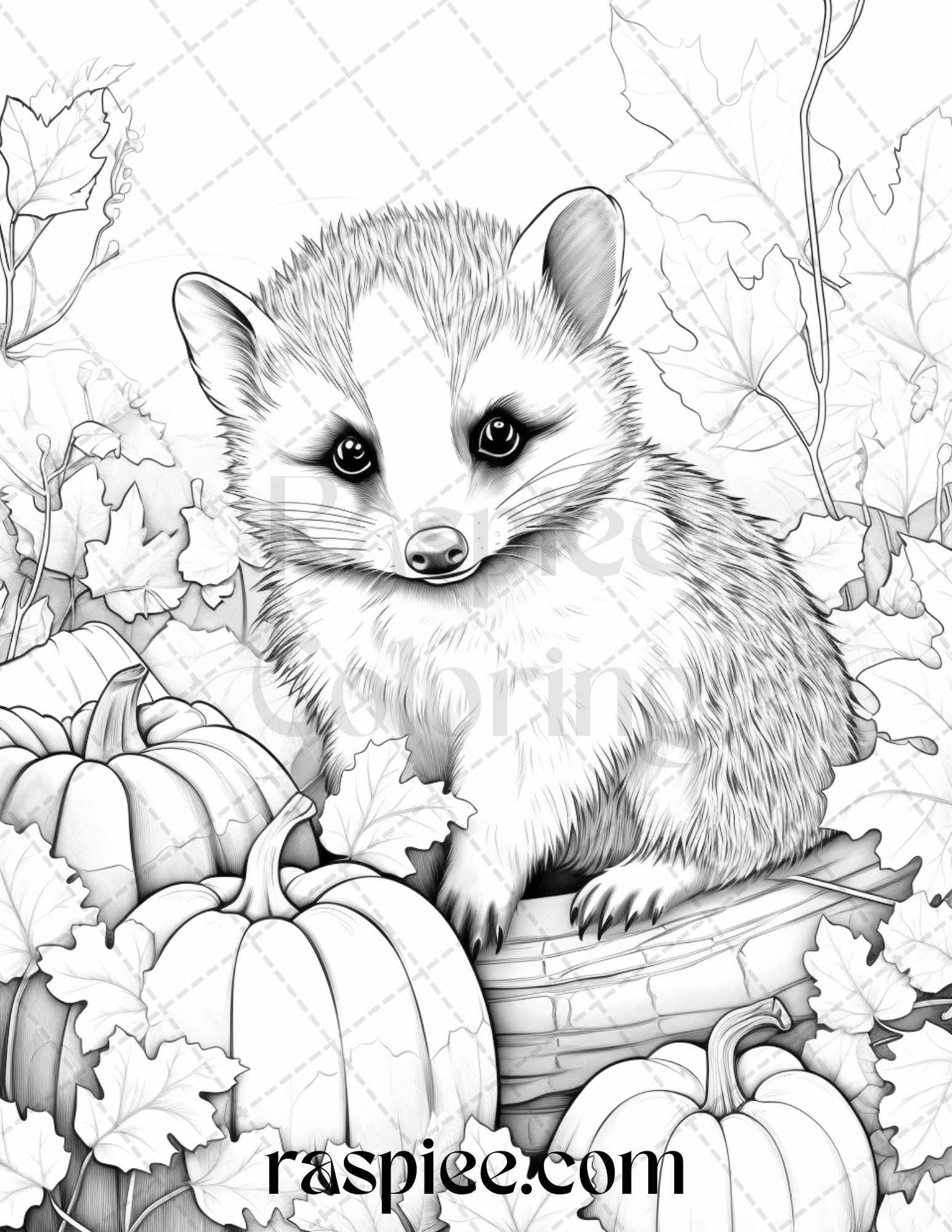 Autumn Animals Grayscale Coloring Pages for Adults and Kids, Printable PDF File Instant Download