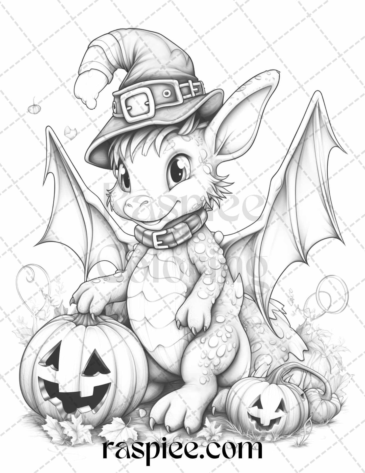 50 Cute Pumpkin Dragons Graycale Coloring Pages for Adults and Kids, Printable PDF File Instant Download