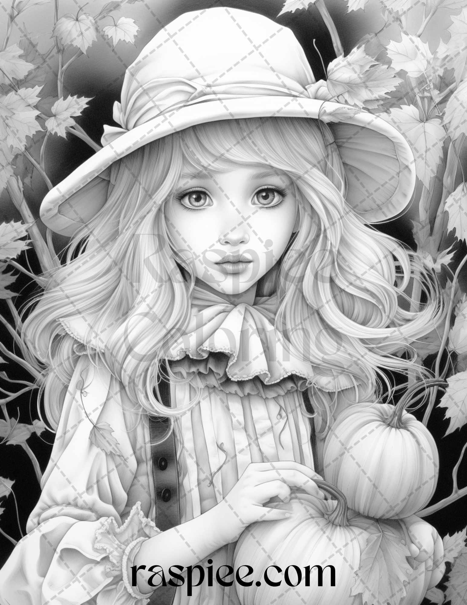 60 Victorian Autumn Portrait Grayscale Coloring Pages Printable for Adults, PDF File Instant Download