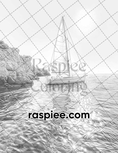 62 Relaxing Summer Grayscale Adult Coloring Pages Printable PDF Instant Download