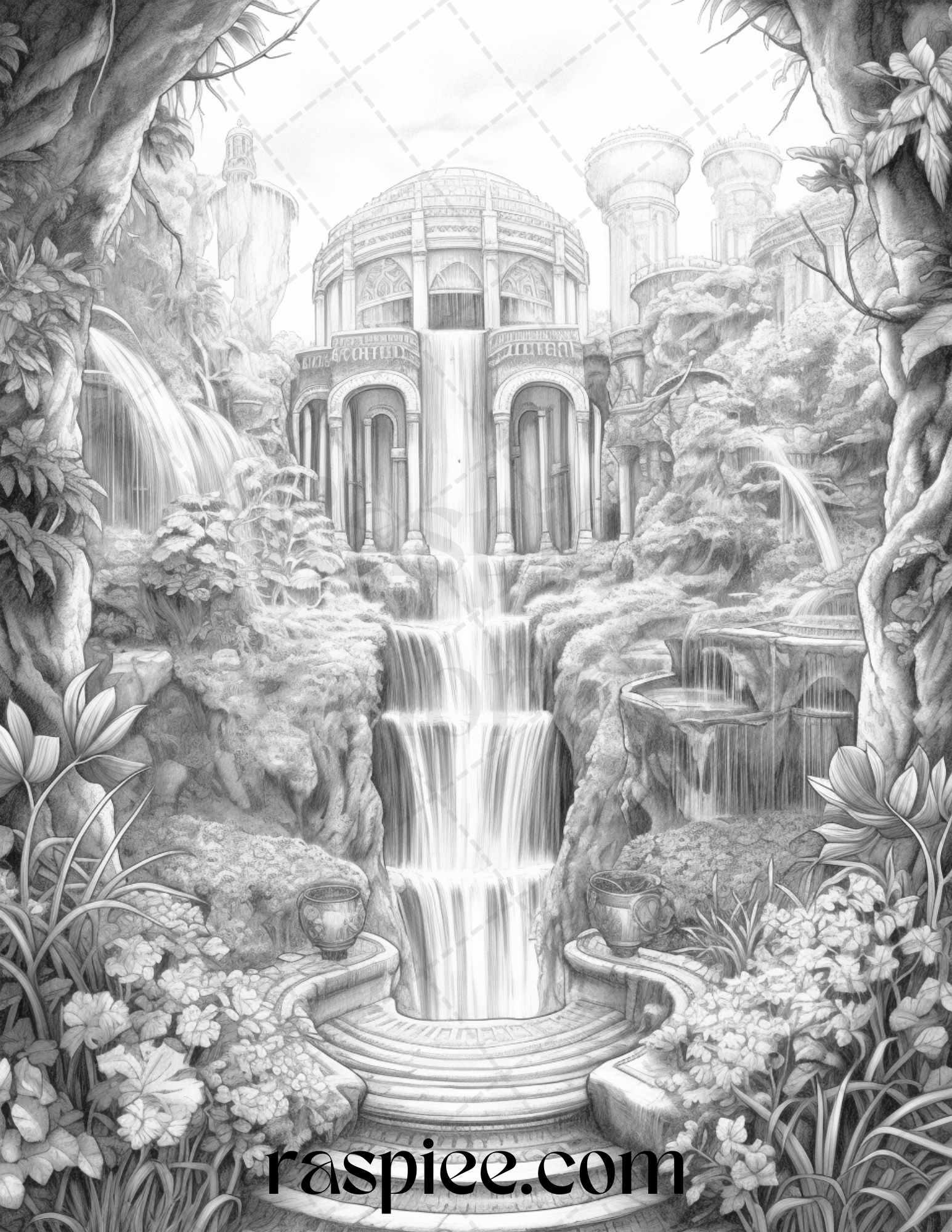 Mystical World Grayscale Coloring Pages Printable for Adults, Enchanting Fantasy Designs, PDF File Instant Download