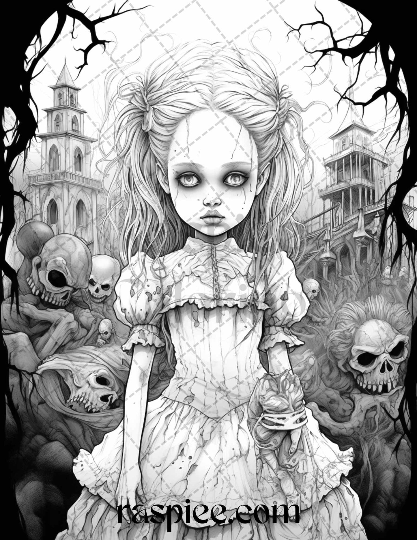 50 Scary Victorian Dolls Grayscale Coloring Pages Printable for Adults, PDF File Instant Download