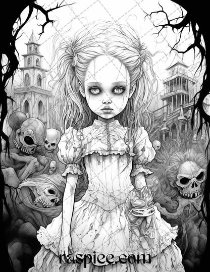 50 Scary Victorian Dolls Grayscale Coloring Pages Printable for Adults, PDF File Instant Download